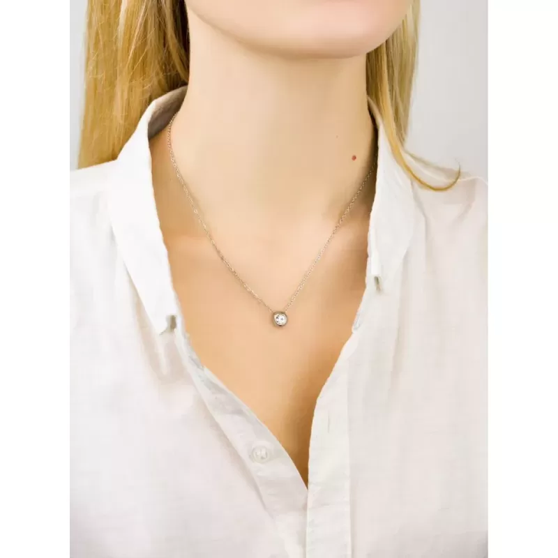 Круглый кулон с фианитом на цепочке TATIC SNP-1407-ST из ювелирной стали