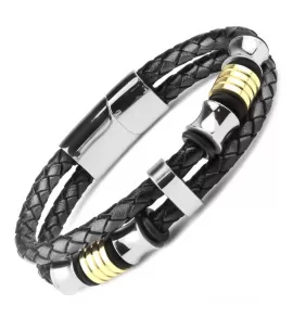 Мужской кожаный браслет Everiot Select LNS-5028 с застежкой и шармами из стали