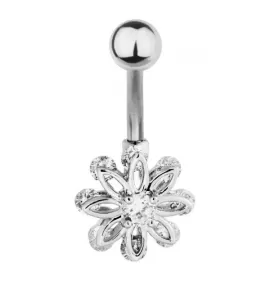 Серьга для пупка "Цветок" Everiot AAB-66TBFL из стали и фианитов