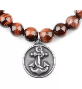 Мужской браслет Шамбала из камня бычий глаз Everiot Select LNS-2184-ST c якорем