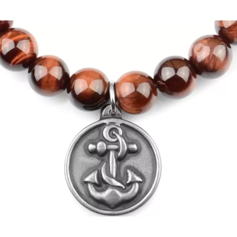 Мужской браслет Шамбала из камня бычий глаз Everiot Select LNS-2184-ST c якорем