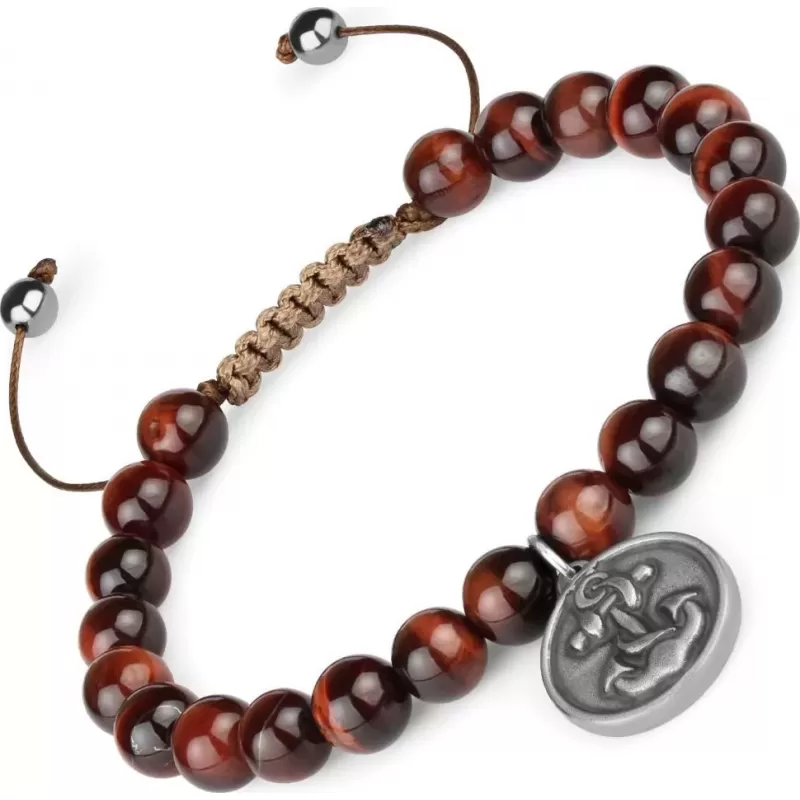 Мужской браслет Шамбала из камня бычий глаз Everiot Select LNS-2184-ST c якорем