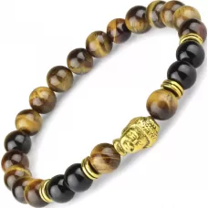 Браслет на резинке Everiot STB-MJ-1747 из камня тигровый глаз с головой Будды