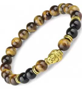 Браслет на резинке Everiot STB-MJ-1747 из камня тигровый глаз с головой Будды