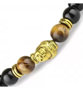 Браслет на резинке Everiot STB-MJ-1747 из камня тигровый глаз с головой Будды