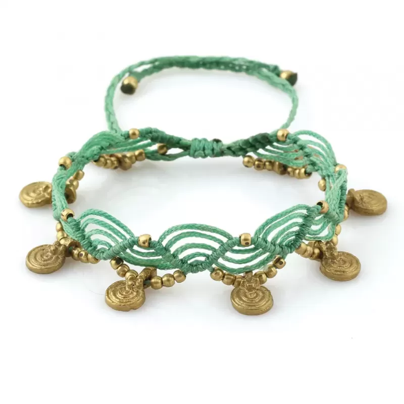 Браслет анклет на ногу Indigo ING-1501 макраме салатовый