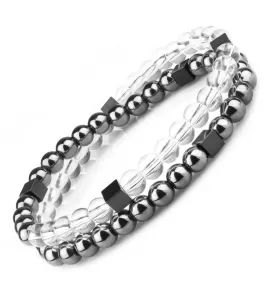 Браслет в два оборота на резинке из горного хрусталя, гематита Everiot Select LNS-2146