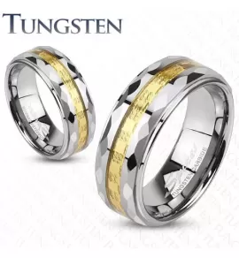 Кольцо из вольфрама Spikes R-TU-186 с золотистой полоской по центру