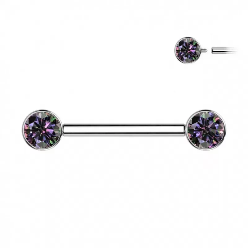 Штанга для пирсинга сосков из титана Pirslab TIK01-VM с фианитами