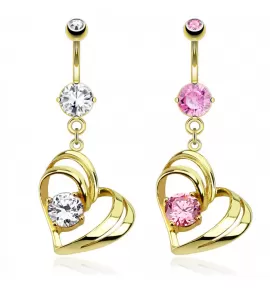 Пирсинг пупка банан PiercedFish GDPN13163 в форме сердца с фианитом