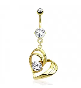 Пирсинг пупка банан PiercedFish GDPN13163 в форме сердца с фианитом