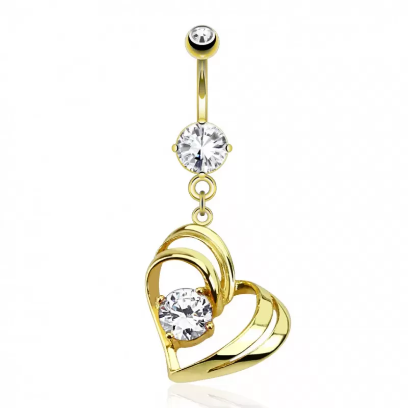 Пирсинг пупка банан PiercedFish GDPN13163 в форме сердца с фианитом