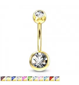 Серьга банан для пирсинга пупка из стали PiercedFish GDPN04 с кристаллами и внешней резьбой