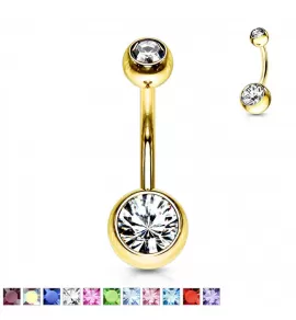 Серьга банан для пирсинга пупка из стали PiercedFish GDPN04 с кристаллами и внешней резьбой