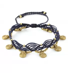 Браслет анклет на ногу Indigo ING-1502 макраме темно-синий