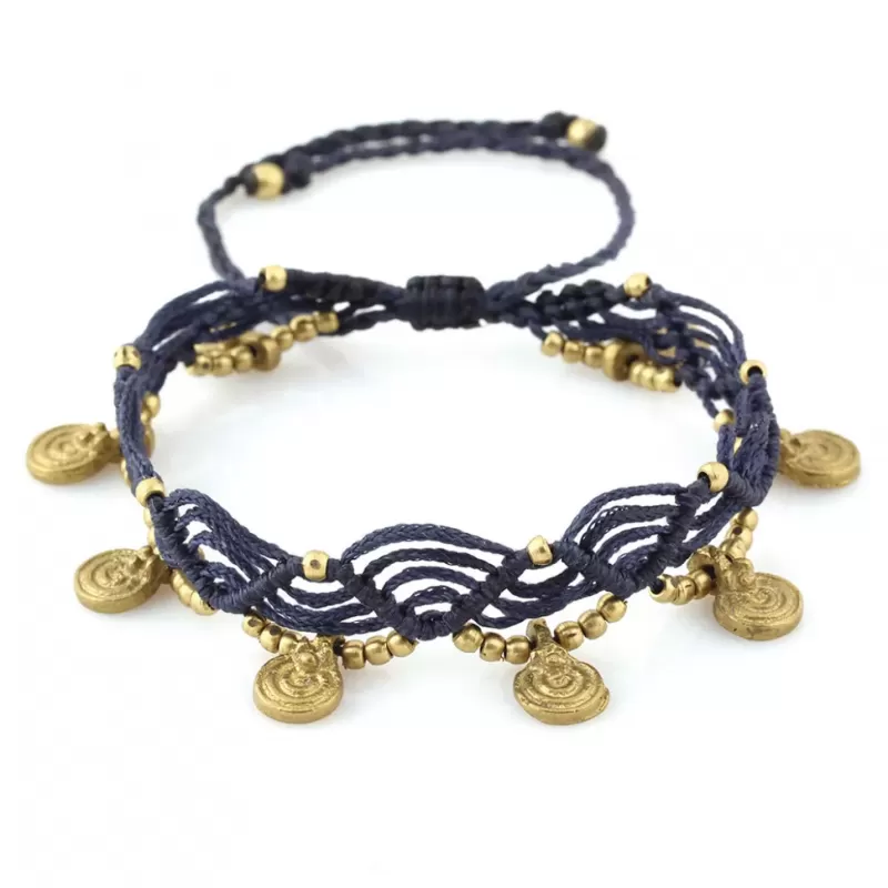 Браслет анклет на ногу Indigo ING-1502 макраме темно-синий