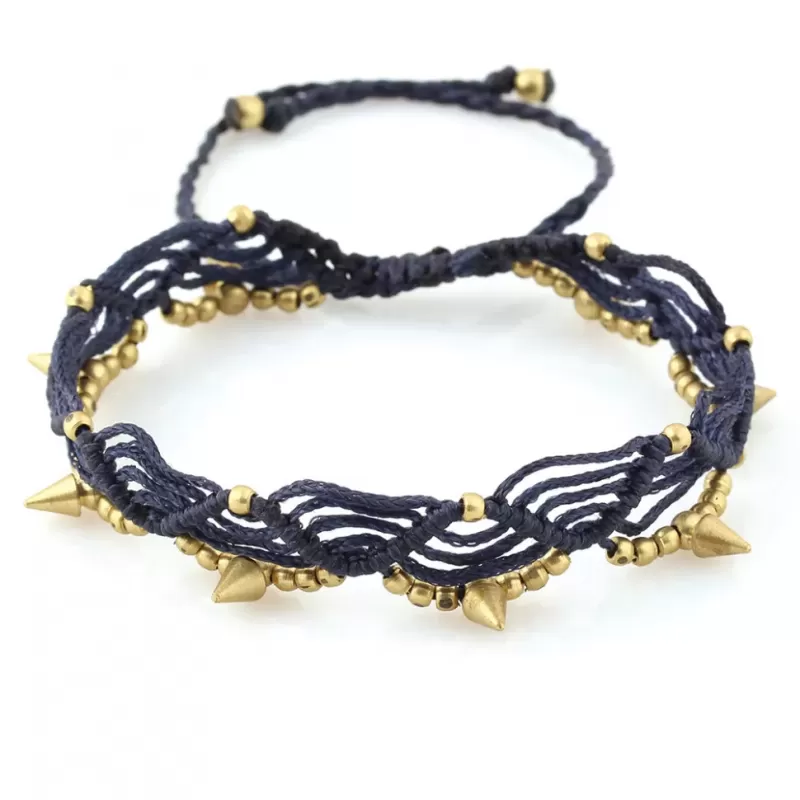 Браслет анклет на ногу Indigo ING-1502 макраме темно-синий