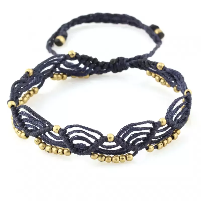 Браслет анклет на ногу Indigo ING-1502 макраме темно-синий