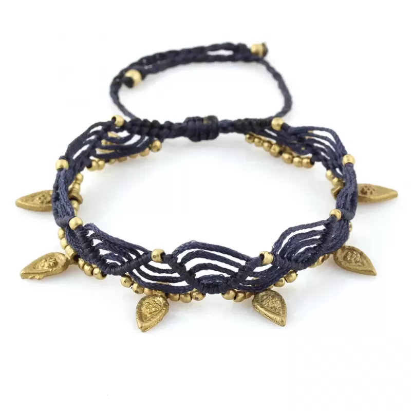 Браслет анклет на ногу Indigo ING-1502 макраме темно-синий