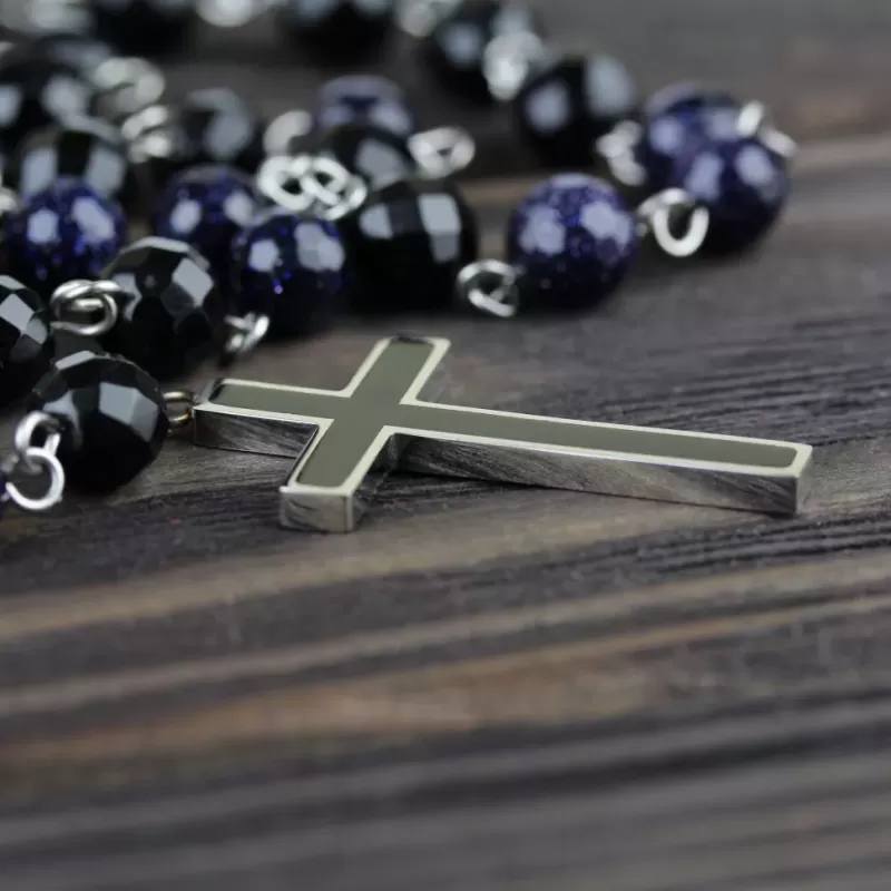 Мужской розарий с крестом Everiot Select LNS-3061 из авантюрина и агата