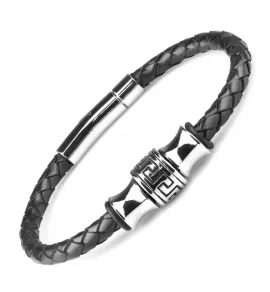 Мужской кожаный браслет с орнаментом меандр Everiot Select LNS-5023