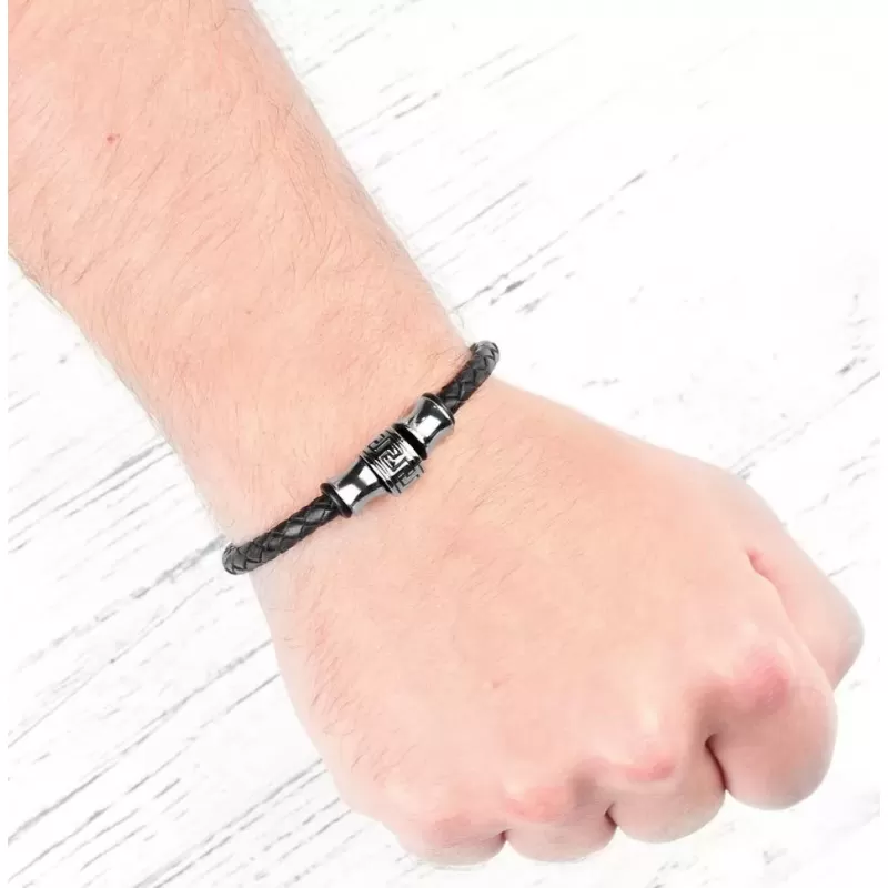 Мужской кожаный браслет с орнаментом меандр Everiot Select LNS-5023