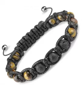 Мужской плетеный браслет Шамбала Everiot Select LNS-3074 из камня тигровый глаз и бусин из лавы