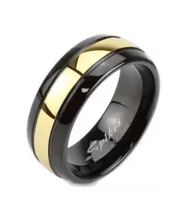 Кольцо мужское из вольфрама Spikes R-TU-189 черное с золотой полоской по центру