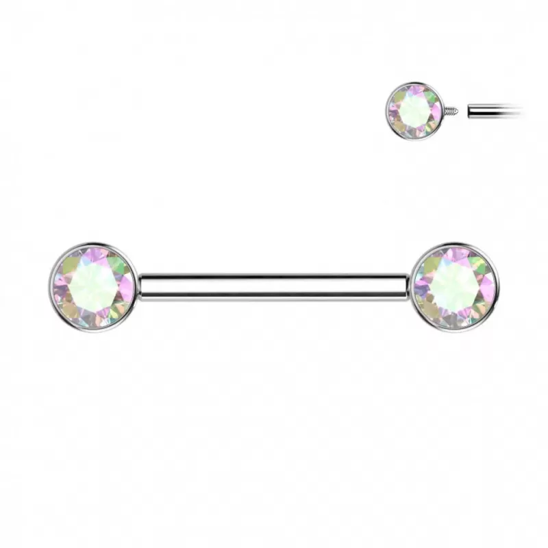 Штанга для пирсинга сосков из титана Pirslab TIK01-AB с фианитами