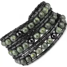 Плетеный браслет-намотка Everiot Select LNS-3015 из змеевика, агата и вощеного шнура