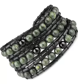 Плетеный браслет-намотка Everiot Select LNS-3015 из змеевика, агата и вощеного шнура