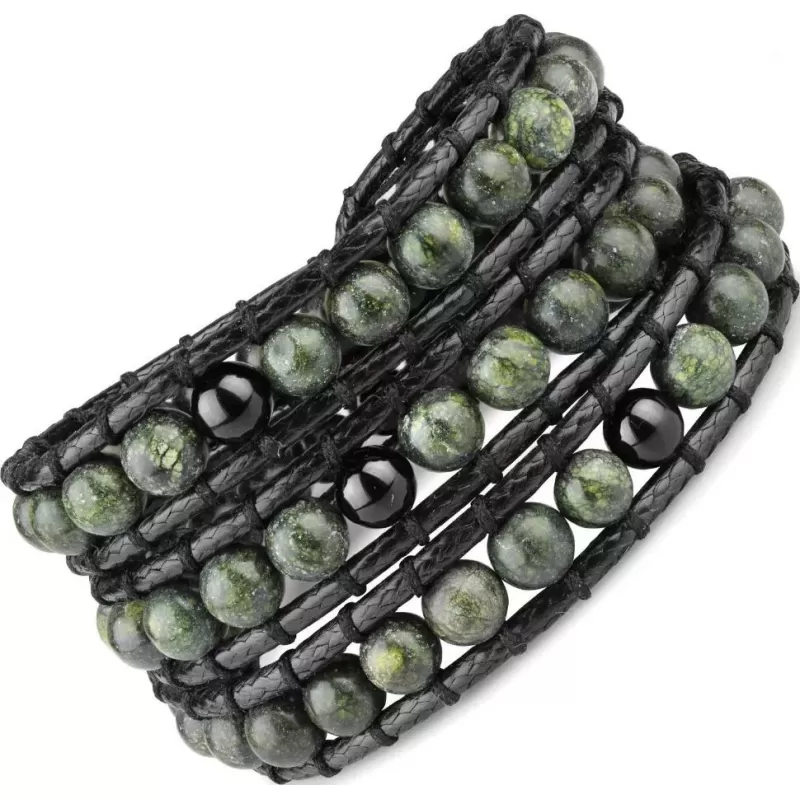 Плетеный браслет-намотка Everiot Select LNS-3015 из змеевика, агата и вощеного шнура