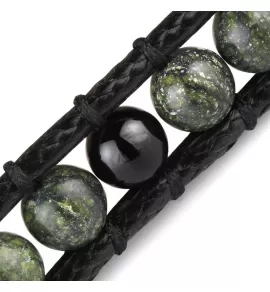 Плетеный браслет-намотка Everiot Select LNS-3015 из змеевика, агата и вощеного шнура