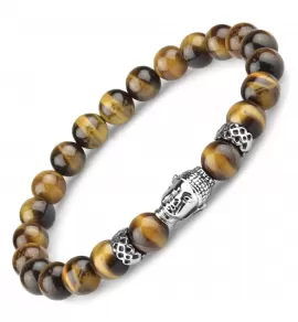 Браслет Everiot STB-MJ-1728 из камня тигровый глаз с головой Будды