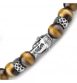 Браслет Everiot STB-MJ-1728 из камня тигровый глаз с головой Будды