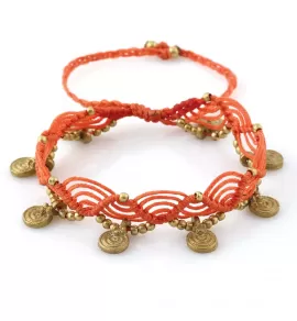 Браслет анклет на ногу Indigo ING-1503 макраме оранжевый