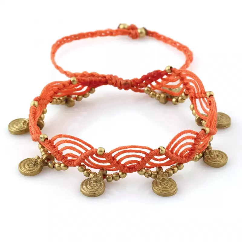 Браслет анклет на ногу Indigo ING-1503 макраме оранжевый