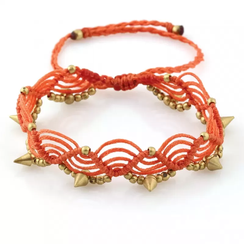 Браслет анклет на ногу Indigo ING-1503 макраме оранжевый