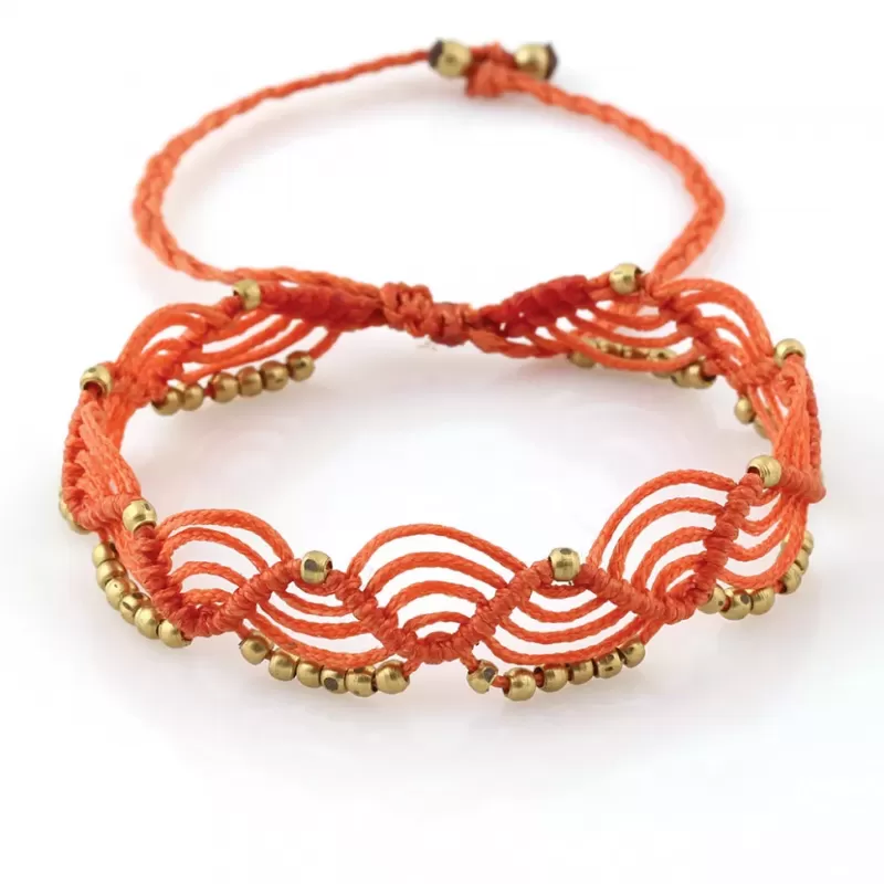 Браслет анклет на ногу Indigo ING-1503 макраме оранжевый