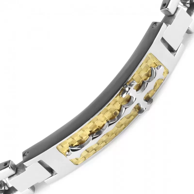 Мужской браслет-цепочка TATIC SSBQ-3038 из стали с золотистой вставкой и крестом