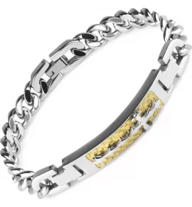 Мужской браслет-цепочка TATIC SSBQ-3038 из стали с золотистой вставкой и крестом