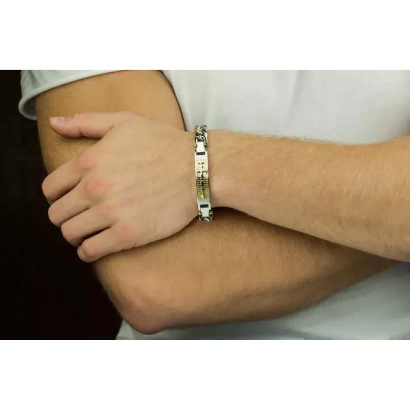 Мужской браслет-цепочка TATIC SSBQ-3038 из стали с золотистой вставкой и крестом