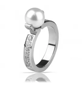 Помолвочное кольцо из стали INORI INR114 с жемчужиной и фианитами