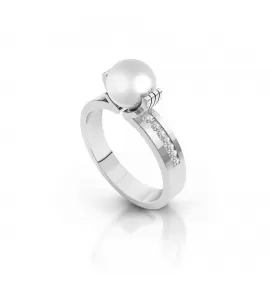 Помолвочное кольцо из стали INORI INR114 с жемчужиной и фианитами