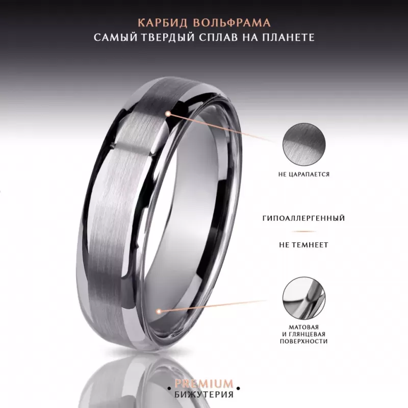 Кольцо INFY R-TU02 из карбида вольфрама с матовой полоской