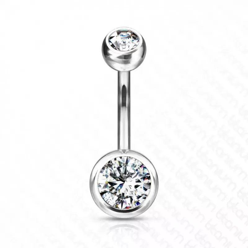 Пирсинг пупка банан из титана Pirslab T23N04-C без покрытия с фианитами