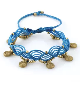 Браслет анклет на ногу Indigo ING-1506 макраме голубой