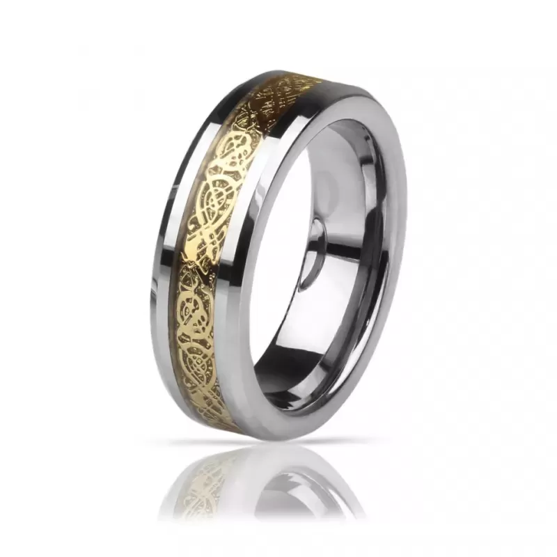 Кольцо из карбида вольфрама Lonti RTG-0033 с орнаментом "Кельтский дракон"