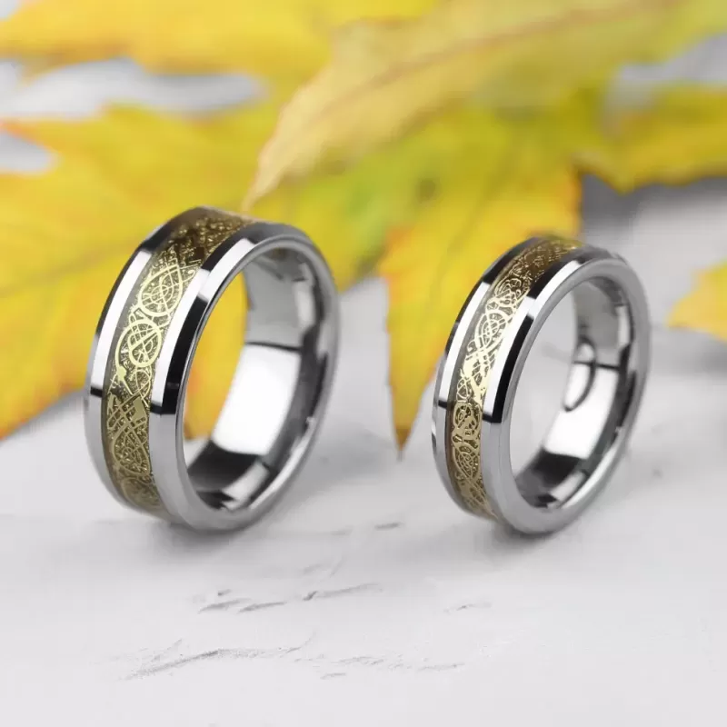 Кольцо из карбида вольфрама Lonti RTG-0033 с орнаментом "Кельтский дракон"