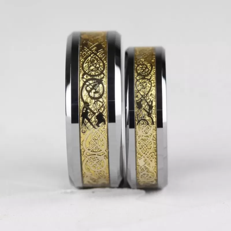 Кольцо из карбида вольфрама Lonti RTG-0033 с орнаментом "Кельтский дракон"